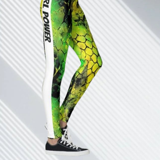 Neon Snake Animal GRL Power  Leggings (Embrace your strength with the Neon Snake GRL Power Capri Leggings by Brett Designs. )