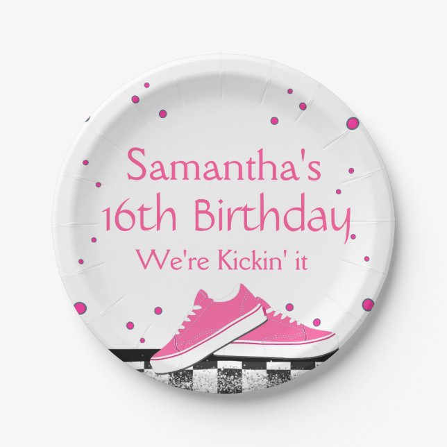 Neon Sneaker Birthday, Glitter  Paper Plate (Front)