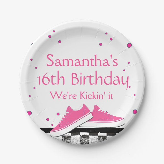 Neon Sneaker Birthday, Glitter  Paper Plate (Front)