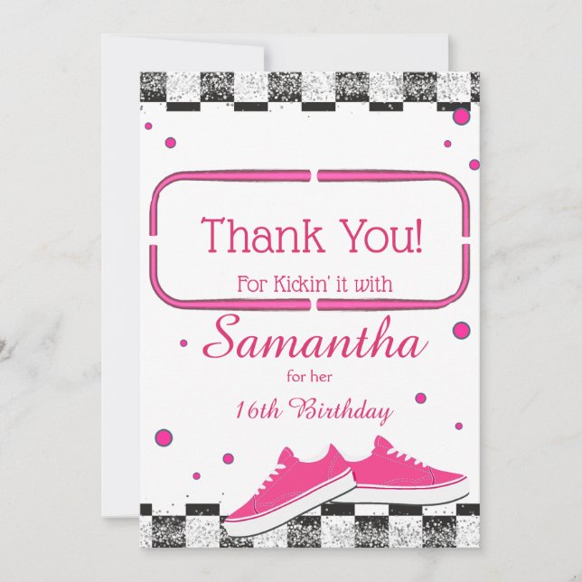 Neon Sneaker Birthday, Glitter Thank You Card (Front)