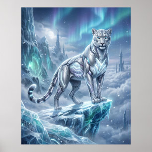 Neon Snow Leopard Glacier Spire Poster