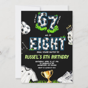 Neon Soccer 67 8th Birthday Invitation