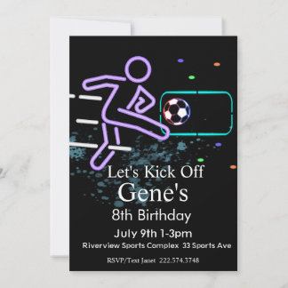 Neon Soccer Birthday, Football Birthday, Futbol  Invitation