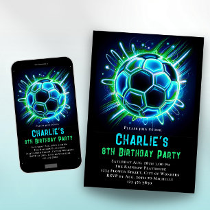 Neon Soccer Birthday Invitation Boys Neon Soccer