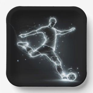 Neon Soccer Player On Black Paper Plate