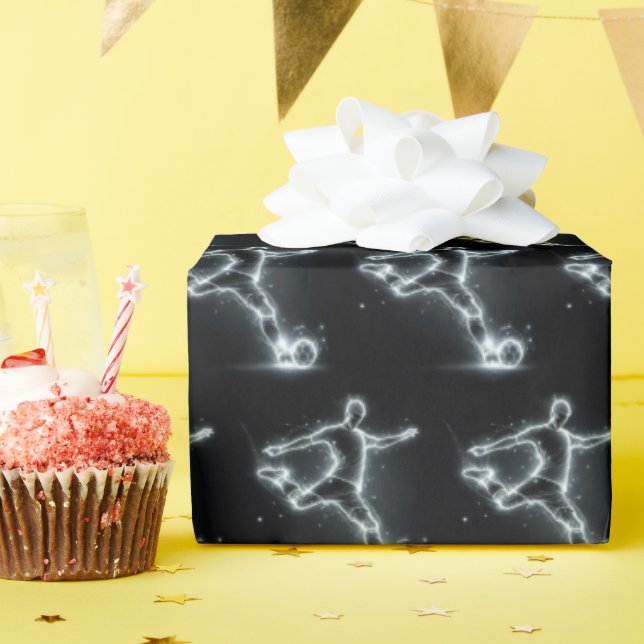 Neon Soccer Player On Black Wrapping Paper (Birthday Party)