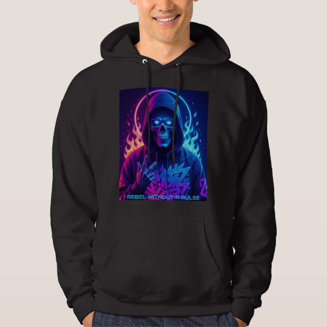 NEON SOUL Cyberpunk Skeleton Graffiti Hoodie (Front)