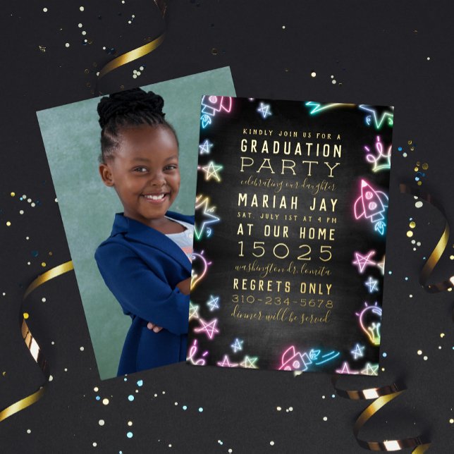 Neon Space Doodles Graduation Party Invitation (Creator Uploaded)