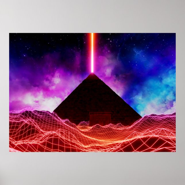 Neon space landscape: Pyramid Poster (Front)