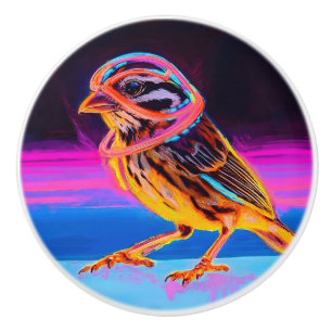 Neon Sparrow with Glowing Accents Ceramic Knob