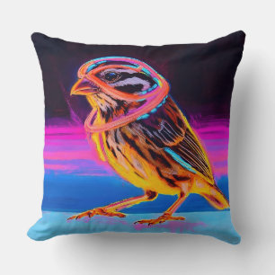 Neon Sparrow with Glowing Accents Cushion