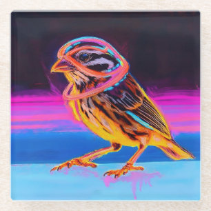 Neon Sparrow with Glowing Accents Glass Coaster