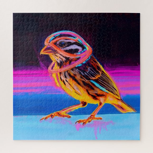 Neon Sparrow with Glowing Accents Jigsaw Puzzle (Vertical)