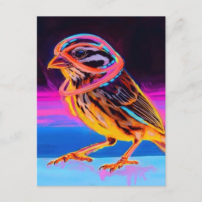 Neon Sparrow with Glowing Accents Postcard (Front)