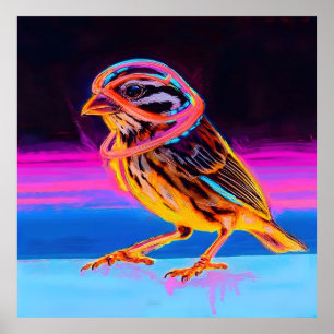 Neon Sparrow with Glowing Accents Poster