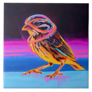Neon Sparrow with Glowing Accents Tile