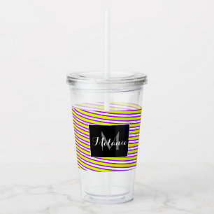 Neon Spiral Ribbon Stripes Monogram Custom Name Acrylic Tumbler