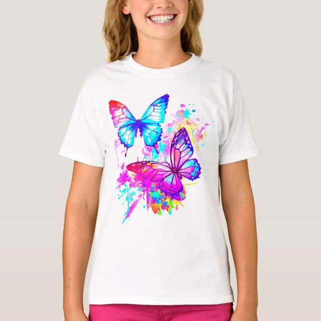 Neon splatter butterflies T-Shirt (Front)