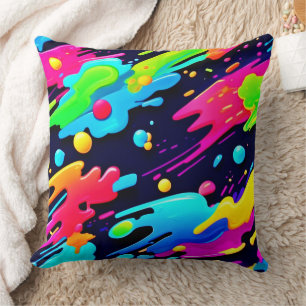 Neon Splatter Flow Art Cushion