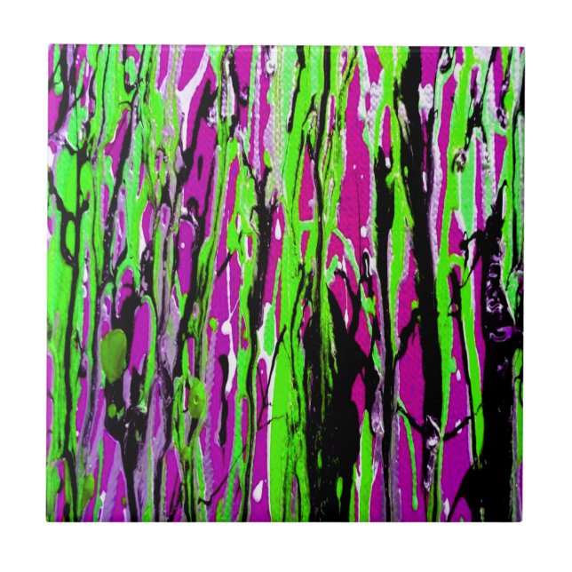 Neon Splatter Paint Purple Green and Black Tile (Front)