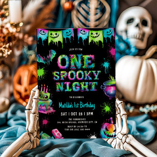 Neon Spooky Halloween 1st Birthday Invitation