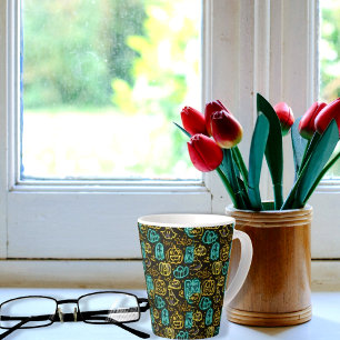 Neon Spooky Halloween Ghost Bats Pumpkins Pattern Latte Mug