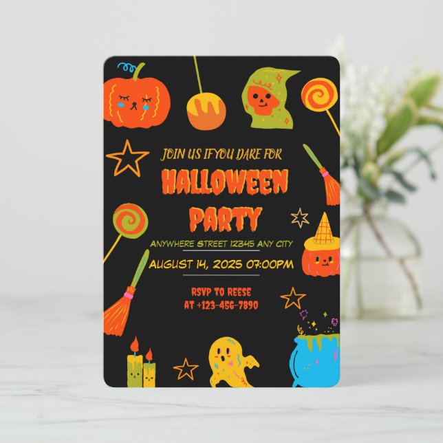 Neon Spooky Halloween Party Invitation (Standing Front)