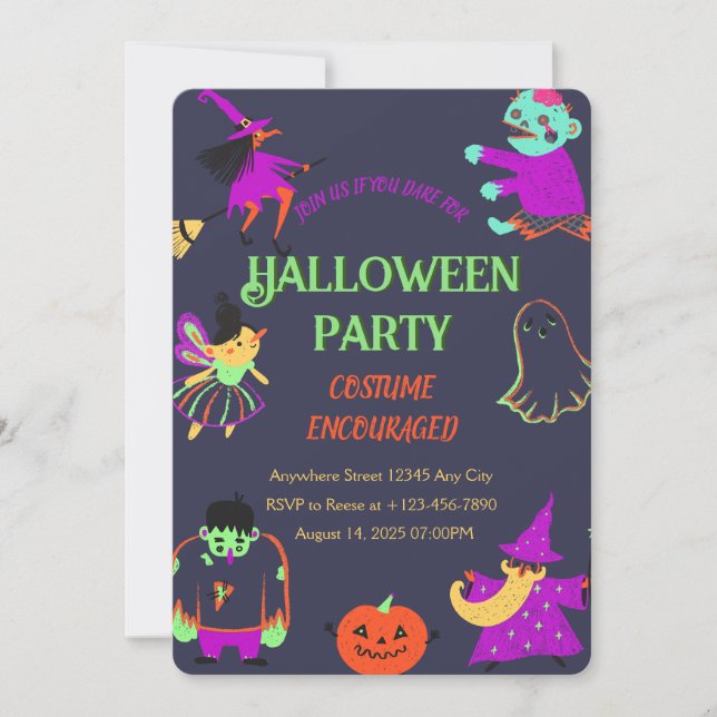  Neon Spooky Halloween Party Invitation (Front)