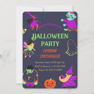  Neon Spooky Halloween Party Invitation