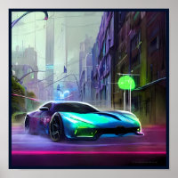 Neon Sports Car on the Road