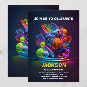 Neon Sports Theme Birthday Party Invitation