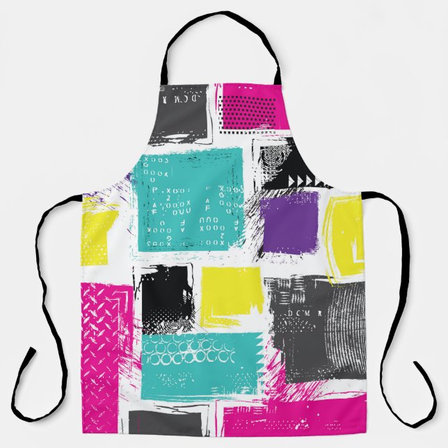 Neon Squares Retro Abstract Pattern Apron (Front)