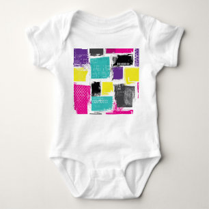 Neon Squares Retro Abstract Pattern Baby Bodysuit