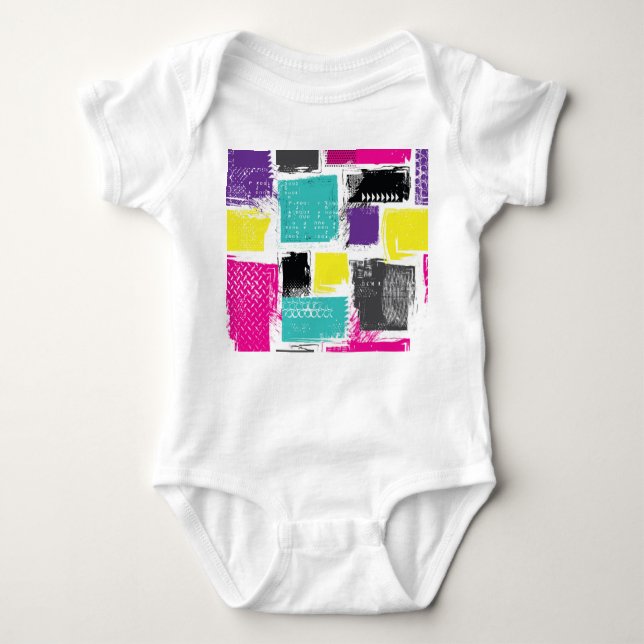 Neon Squares Retro Abstract Pattern Baby Bodysuit (Front)