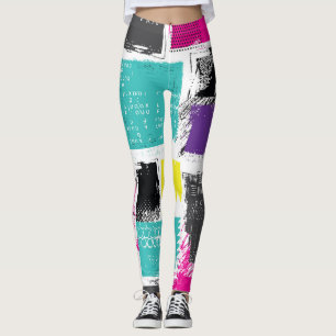 Neon Squares Retro Abstract Pattern Leggings