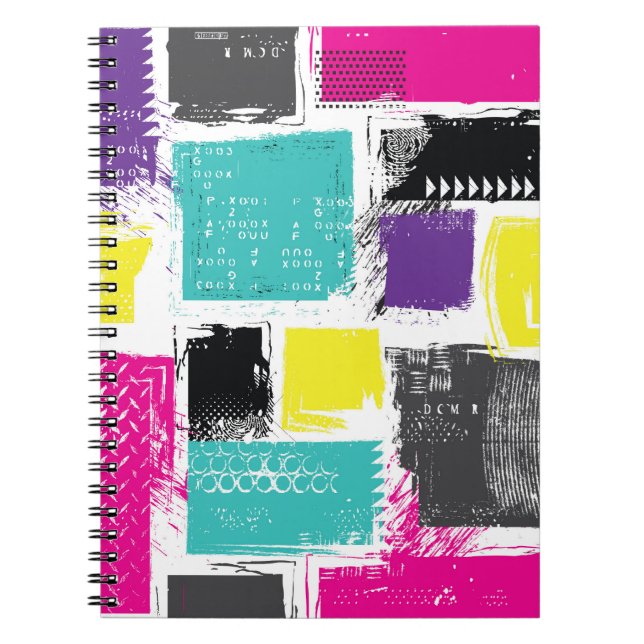 Neon Squares Retro Abstract Pattern Notebook (Front)