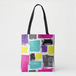 Neon Squares Retro Abstract Pattern Tote Bag