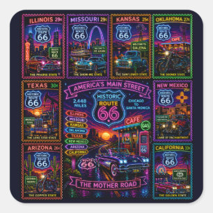 Neon Stamp Mother Road Decal Square Sticker