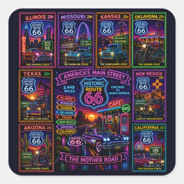 Neon Stamp Mother Road Decal Square Sticker (Front)