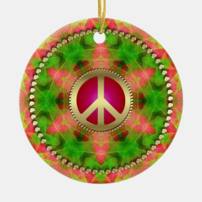 Neon Star Groovy Peace Sign Hanging Ornament (Front)