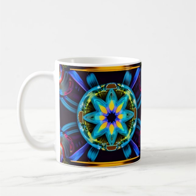 Neon Starburst Kaleidoscope Coffee Mug (Left)