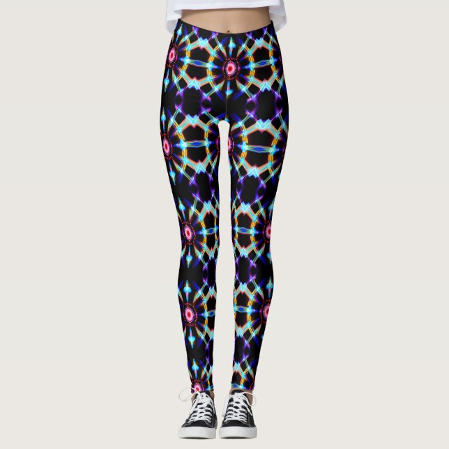 Neon Starburst Kaleidoscope Leggings (Front)