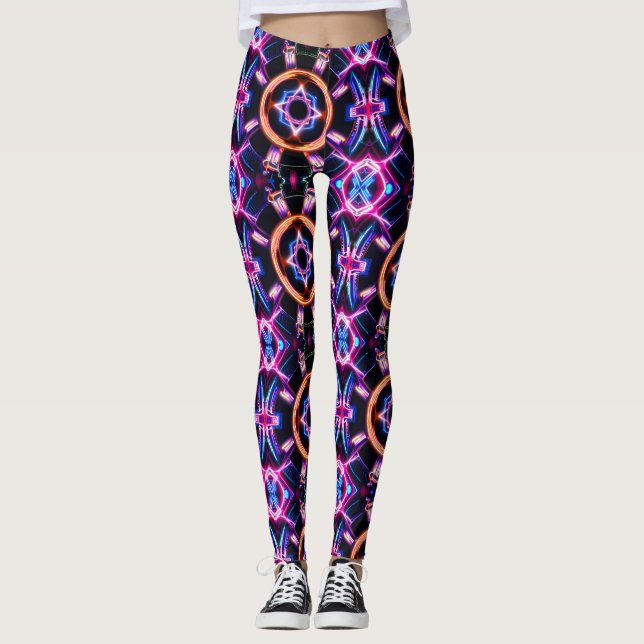 Neon Starburst Kaleidoscope Leggings (Front)