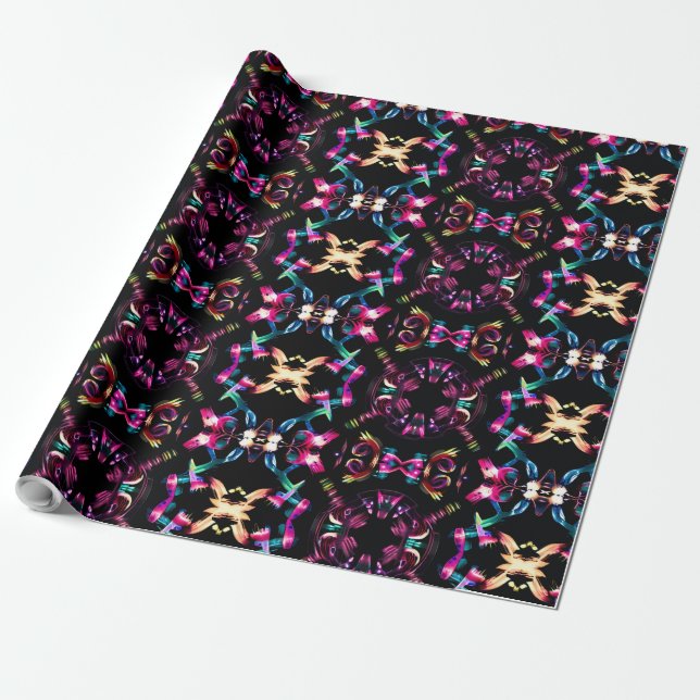Neon Starburst Kaleidoscope Wrapping Paper (Unrolled)