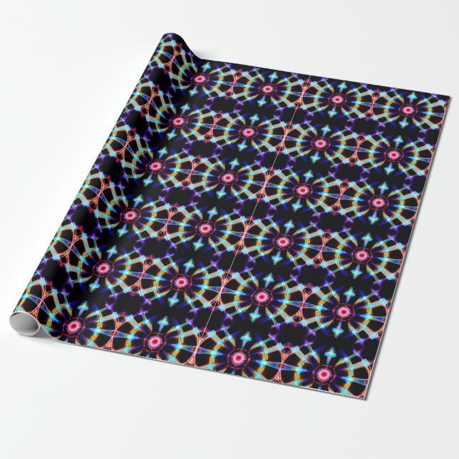Neon Starburst Kaleidoscope Wrapping Paper (Unrolled)