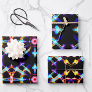 Neon Starburst Kaleidoscope Wrapping Paper Sheet