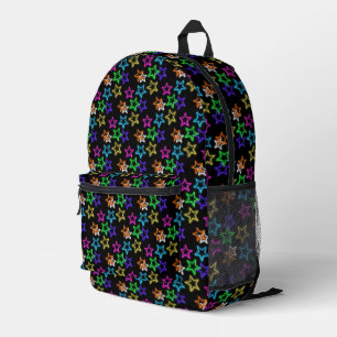Neon Stars On Black Printed Backpack