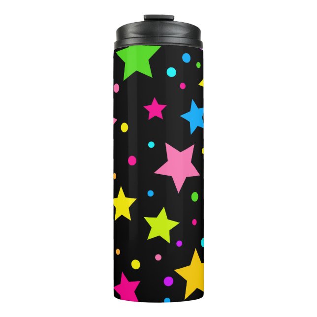 Neon stars on black thermal tumbler (Front)
