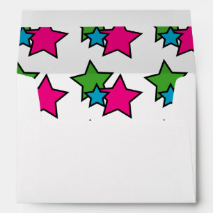Neon Stars Pink Blue Green 80s Retro Envelope