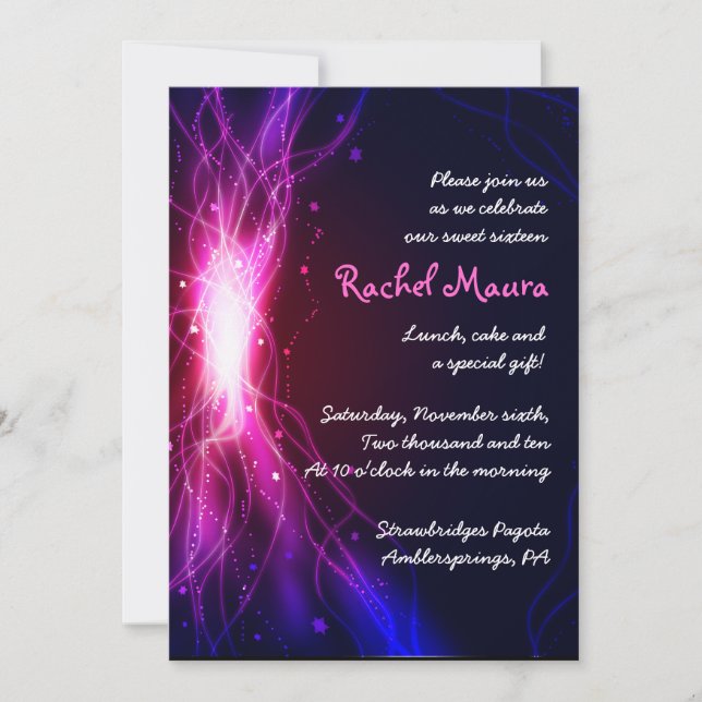 Neon Stars Sweet 16 Sixteen Birthday Invitation (Front)